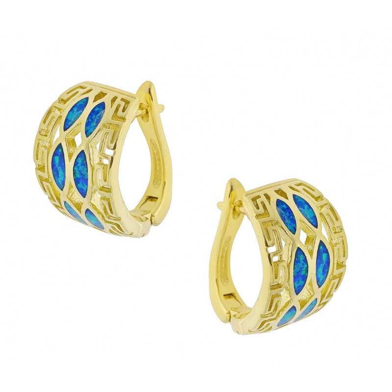 Hellas - Opal reringe med bl opal sten, 925 Sterling slv & guld belgning