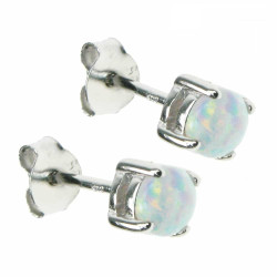 Cirkel - Opal øreringe med hvid sne opal sten, 925 Sterling sølv & rhodium belægning