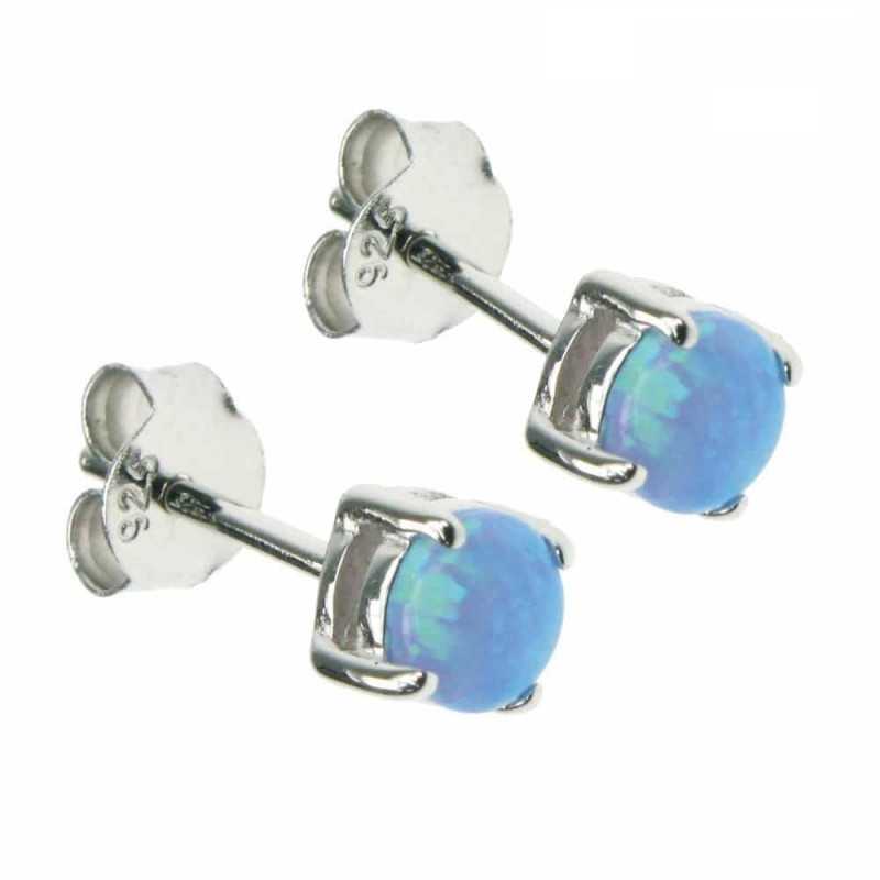 Cirkel - Opal reringe med bl opal sten, 925 Sterling slv & rhodium belgning