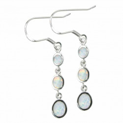 Disk - Opal øreringe med hvid sne opal sten, 925 Sterling sølv & rhodium belægning