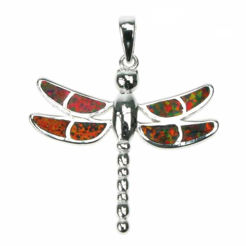 Guldsmed - Slv smykke halskde vedhng med orange ild opal sten, 925 Sterling slv & rhodium belgning