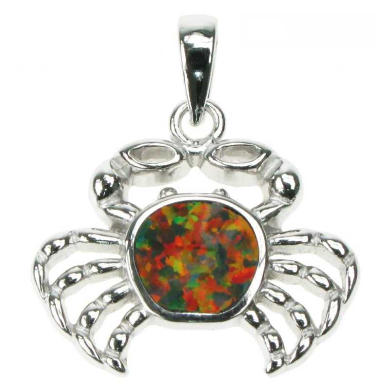 Krabbe - Opal smykke vedhæng med orange ild opal sten, 925 Sterling sølv & rhodium belægning