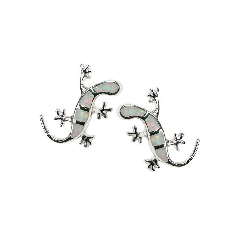 Firben - Opal reringe med sne (hvid) opal sten, 925 Sterling slv & rhodium belgning