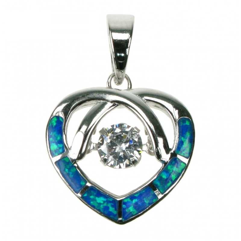 Opal hjerte - Slv smykke halskde vedhng med bl opal sten, 925 Sterling slv & rhodium belgning