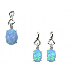 Oval - Opal smykkesæt i blå opal (vedhæng + øreringe)