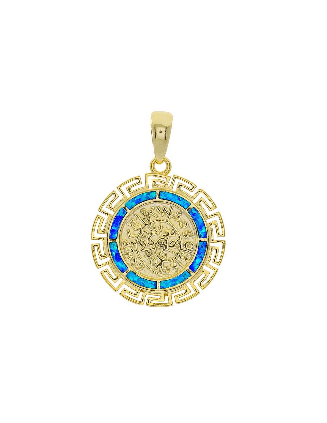 Phaistos Disc / Gaia - Smykke vedhng med bl opal sten, 925 Sterling slv & guldbelgning