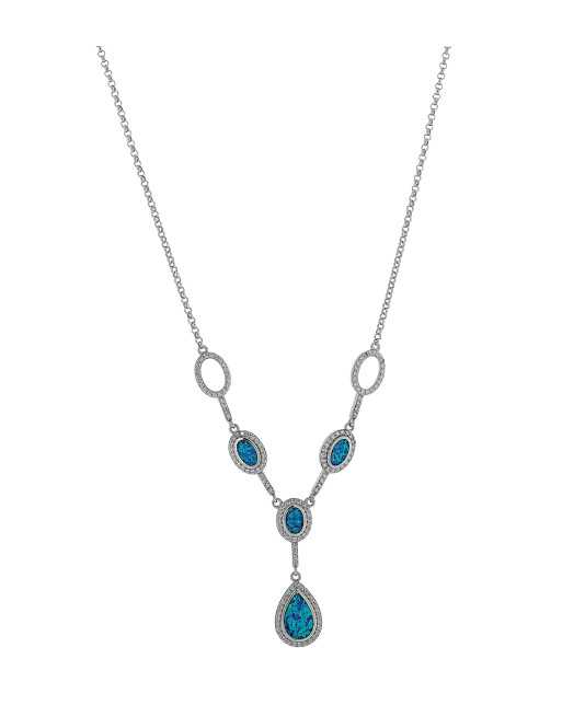 Hebe - Opal halskæde med blå opal sten, 925 Sterling sølv, zirkonia & rhodium belægning