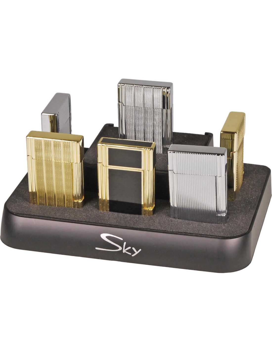 Sky flint lighter kollektion med 6 kvalitets lightere, stander og gavesker