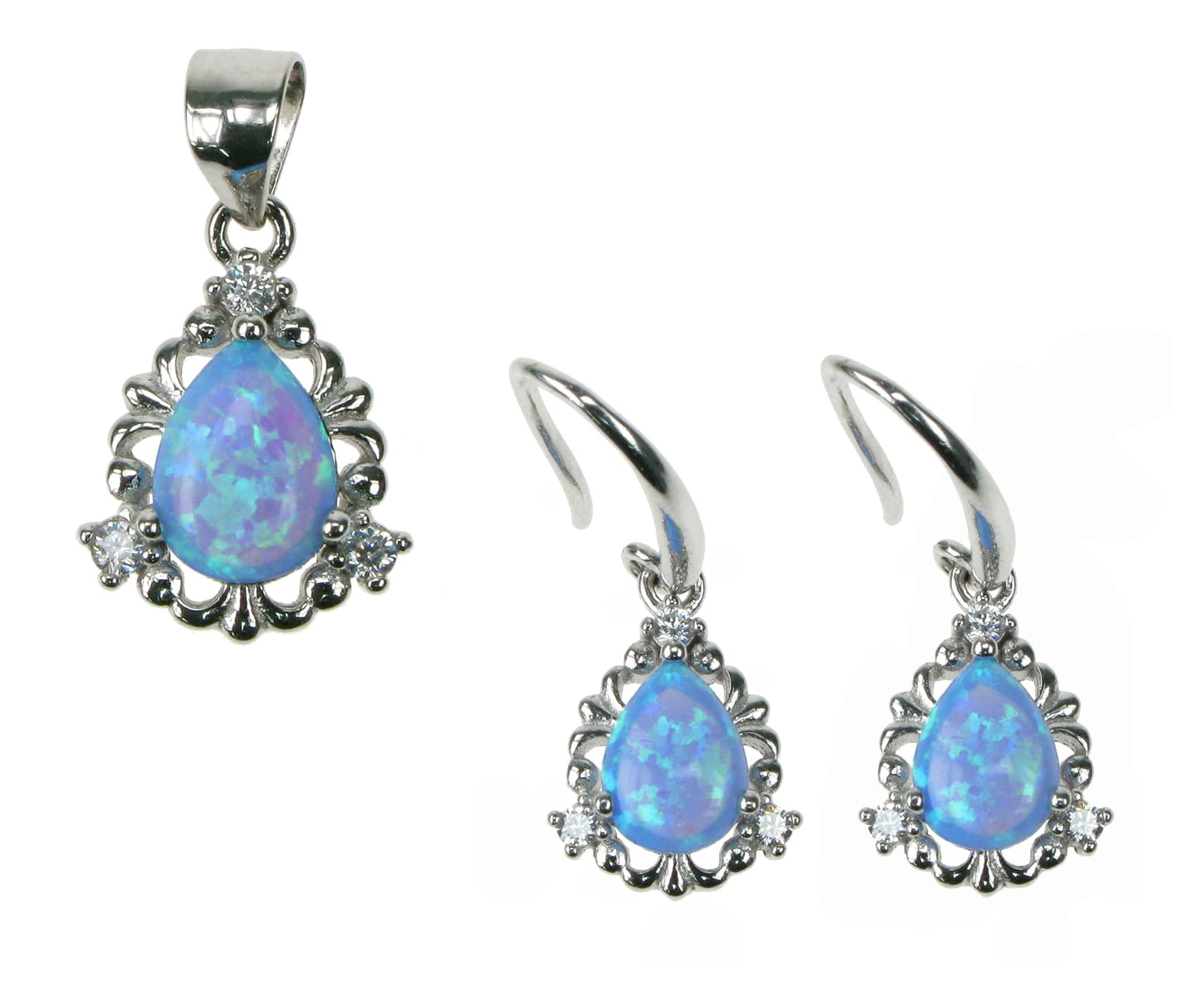 Dråbe blå opal smykkesæt med 925 Sterling sølv